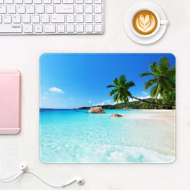 Auhoahsil لوحة ماوس Auhoahsil مقاس 12 × 10 بوصة لوحة ماوس للكمبيوتر ذات طابع صيفي للشاطئ للمكتب ذات ملمس ممتاز وحواف مطاطية غير قابلة للانزلاق مقاومة للماء بساط ماوس ألعاب مربع للألعاب والفئران اللاسلكية باللون الأزرق - Image 2